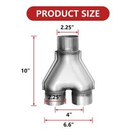 Universal Exhaust Y Pipe 2.25" Single to 2.25" Dual Exhaust Adapter Connector,409 Stainless Steel 2 1/4 Inch Exhaust Y Pipe for Car Truck, 10" Overall Length, Weld-on