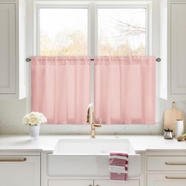 HOMEIDEAS Non-See-Through Blush Pink Privacy Sheer Kitchen Curtains 30 X 24 Inches Long 2 Panels Short Semi Sheer Curtains Light Filtering Bathroom Window Curtains Drapes for Bedroom Living Room