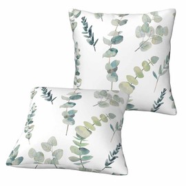 Orythyra Green Leaf Watercolor Throw Pillow Covers 18 x 18 Inch Set of 2 Eucalyptus Greenery Botanical Foliage Branch Twig Square Pillowcases with Zipper Pillow Cases Decorative Home Couch Sofa Bed