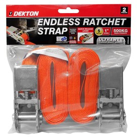 DEKTON DT70629 Endless Ratchet Strap Set, Black/Red, 25 mm x 5 m, Set of 2 Piece
