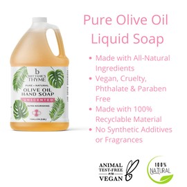 Brittanie's Pure Organic Castile Liquid Olive Oil Soap Refill, Unscented, 1 Gallon | Face, Body Wash, Dishes, Pets & Laundry | Vegan & Gluten Free Non-GMO