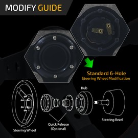 AJP Distributors Car Steering Wheel,Universal 350mm 14" 6-Bolt Hole Deep Dish Steering Wheel Black PVC Leather Purple Stitch Pin Stripe Light Weight Aluminum 3 Spoke +Horn Button Replacement JDM Sport