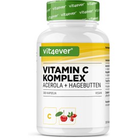 Natural Vitamin C Complex - 300 Capsules in 5 Month Supply - Acerola Extract & Rosehip Extract with 400 mg Vitamin C per Daily Serving - High Dose - Vegan