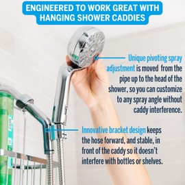 Waterpik Caddy Buddy Pivoting Hand Held Shower Head With 5-Foot Hose, 5-Mode with High Pressure Sprays, Brushed Nickel, PHO-559ME