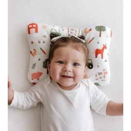 Stork Drop - Flat Head Baby Pillow | Prevents & Corrects Plagiocephaly | Breathable 3D Air Mesh | Soft Organic Cotton | Completely Washable | Newborn Head Shaping | Farmyard Animals