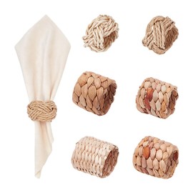 PH PandaHall 6 Styles Rustic Napkin Rings Farmhouse Woven Napkin Holders Round Woven Napkin Holders Fall Napkin Rings for Christmas Wedding Party Table Decor 4.5-5x3-5 cm