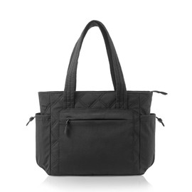 Harc Roevia Puffer Tote Bag for Women, Lightweight Puffy Handbag with Compartments, Quilted Shoulder Bag for Work, Travel, Gym (Black)