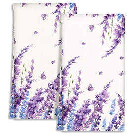 Miss Adola Cute Kitchen Towels Set of 2 - Dish Towels 18 x 26 Inch Microfiber Tea Towel for Home Decorative Purple Flower Spring Soft Reusable & Absorbent Aesthetic Vintage Design