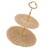 2 Tier Rattan Serving Standing Trays Round Woven Bread Fruit