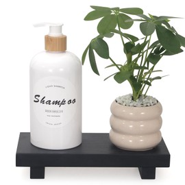 Black Bathroom Counter Organizer Tray Decor Small Wooden Tray Pedestal Stand Farmhouse Kitchen Sink Soap Dish Dispenser Holder Bathroom Vanity Tray Accessories Modern Wood Risers Decorative Tray