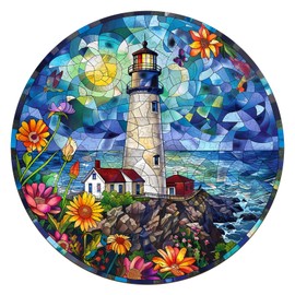 Wooden Puzzles for Adults, Stained Glass Lighthouse-2 Wood Puzzles Adult, Unique Animal Shaped Wooden Jigsaw Puzzle, Creative Gifts for Friends/Family/Puzzle Lovers, Home Decor(S-8.5 * 8.5in 100pcs)