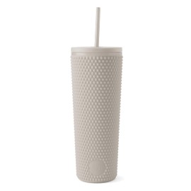 Simple Modern Vaso de Plástico Mate con Tapa y Pajita, Vasos de Café Helado de Doble Pared para Batidos,Regalos para Mujeres y Hombres, Classic Colección, 710ml, Almond Birch