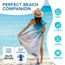 Youphoria Microfiber Quick Dry Beach Towel - Sand Free Beach Towel - Packable, Absorbent, Lightweight Travel Towel, Swimming, Pool, and Camping