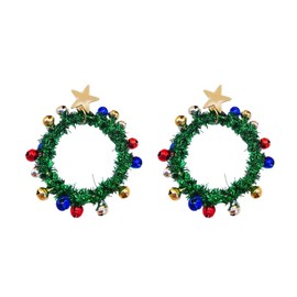 Christmas Green Wreath Dangle Drop Earrings Cute Jingle Bell Red Blue Gold Plated Star Stud Dangling Lightweight Ornament Hypoallergenic Fashion Jewelry Gift for Xmas Party New Year