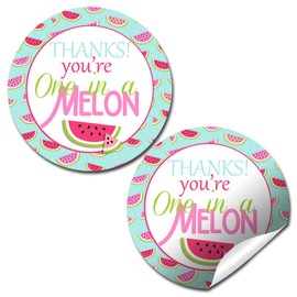 One in A Melon Thank You Sticker Labels, 40 2" Party Circle Stickers by AmandaCreation, Great for Party Favors, Envelope Seals & Goodie Bags