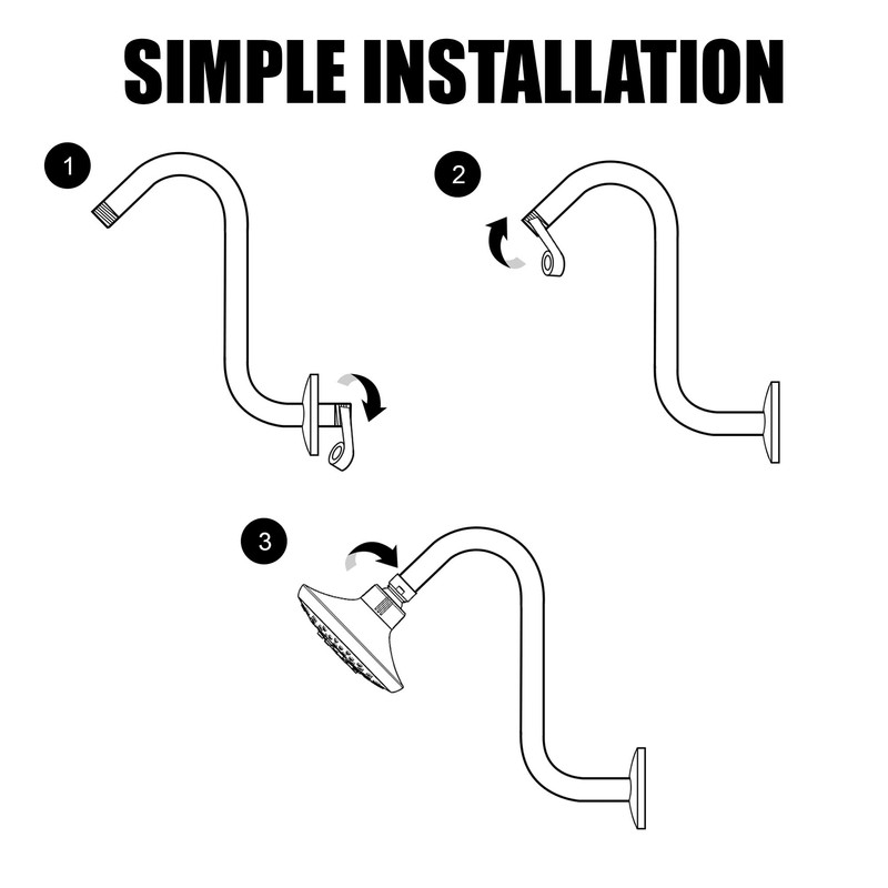High Rise Shower Arm with Flange, S Shaped Shower Head
