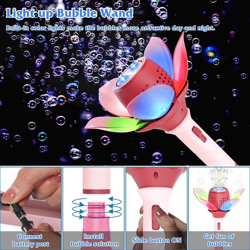 Panamalar Electric Bubble Wand for Kids, Light Up Automatic Bubble