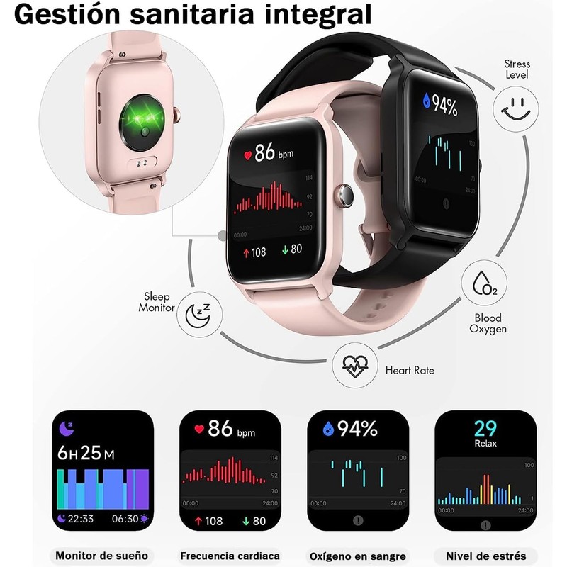 Reloj Inteligente smartwatch para Hombre Mujer Llamada Bluetooth, Pantalla Táctil