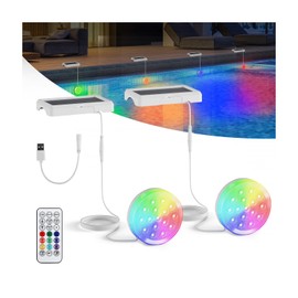 QOLNBY 2-in-1 Solar Pool Lights, USB Rechargeable Pool Lights with Remote, 4.55 Inch IP68 Waterproof 22 Colors Solar Submersible LED Lights with Magnet for Inground Pools, Above Ground Pools 2 Pack