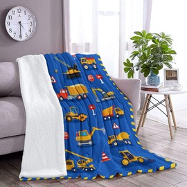 HYEPNED Construction Throw Blanket for Boys, Soft Cozy Cartoon Cars Fluffy Flannel Blanket Gift for Kids, 100 x 130 cm Warm Transportation Fire Truck Fleece Blanket (50 * 40 (50 * 40)
