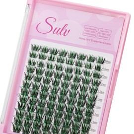 SULV Lashes Cluster D Curl Individual False Eyelash Extensions Cluster 96Cluster 10-18mm To Choose Black Green Colors Eyelashes Cluster Professional Beauty Accessory DIY at Home (WM005-14mm)