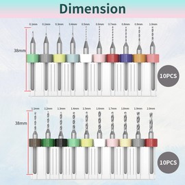 Alrens 20 Pcs PCB Drill Bit Set, 0.1-2.0 mm Tungsten Steel Micro Twist Drill, Spiral Flutes, CNC Router Bits, Metal Mini Drill Set for Pressure Circuit Board, Jewellery, Punching, CNC Engraving