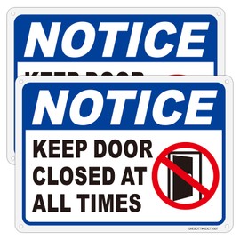2 Pack Notice- Keep Door Closed At All Times Sign, 10x7 inches Aluminum Keep Door Closed Sign, Fade Resistant, UV Protected, Weather, Durable Ink, Easy To Mount