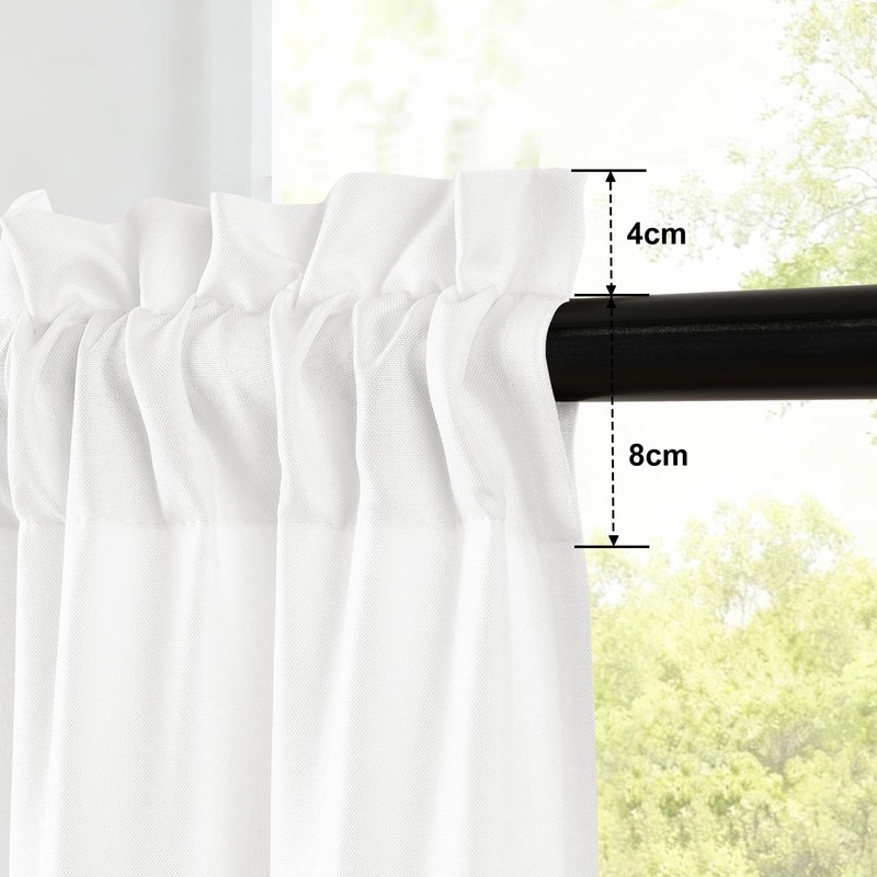 DWCN White Faux Linen Kitchen Curtains, 36 Inch Drop Cafe