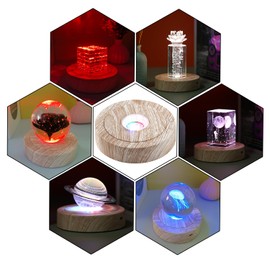 Onepec Rotating LED Base - Positive and Negative Rotation Display with 7 Lights Wood Grain Led Base Light for Glass Crystal Art, Nice Holiday Party Christma Decor