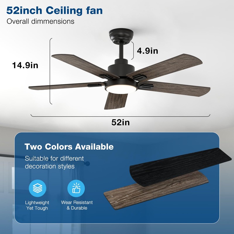warmiplanet 52 Inch Indoor Ceiling Fans with Lights and Remote