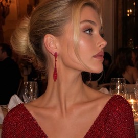 EVER FAITH Rhinestone Cristal Elegante Banquete Paseo Double Lágrima Gota de Agua Perforado Colgante Aretes Pendientes