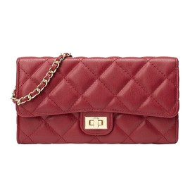 CHIC DIVINNA Small Quilted Crossbody Bags for Women Small Purses Cell Phone Purse Clutch Handbags with Chain Shoulder Strap, Red, Small 8.66 Inches