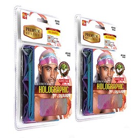 Beauty Town Durag - Holographic Long Tail 360/540/720 Wave Premium Soft Fabric, Coconut Oil Treated Stretchable Headwraps Headtie Headwear for Men and Women (Silver - Pack of 2)