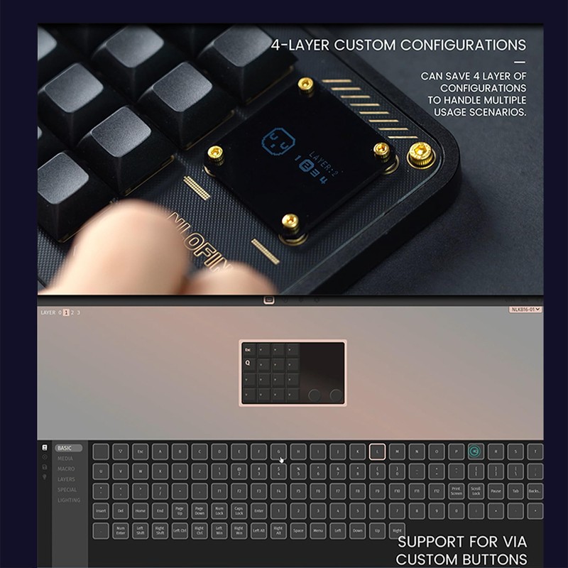 NLOFIN Double Knob Custom Macro Pad Programmable Designer Mini Keyboard