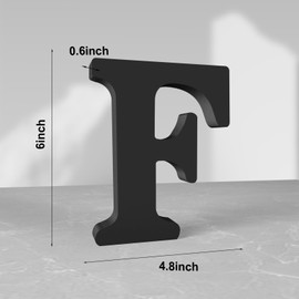 Aruatu 6 Inch Black Wood Letters Unfinished Wood Letters for Wall Decor Decorative Standing Letters Slices Sign Board Decoration for Craft Home Party Projects (F)