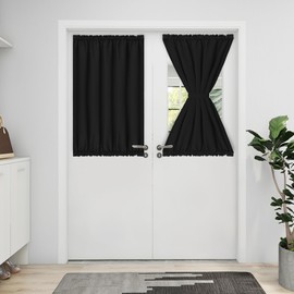 Easy-Going Blackout Door Curtains, Rod Pocket Privacy Light Filtering Sidelight Curtains French Door Curtains with Tieback, 1 Panel, 25x40 inch, Black