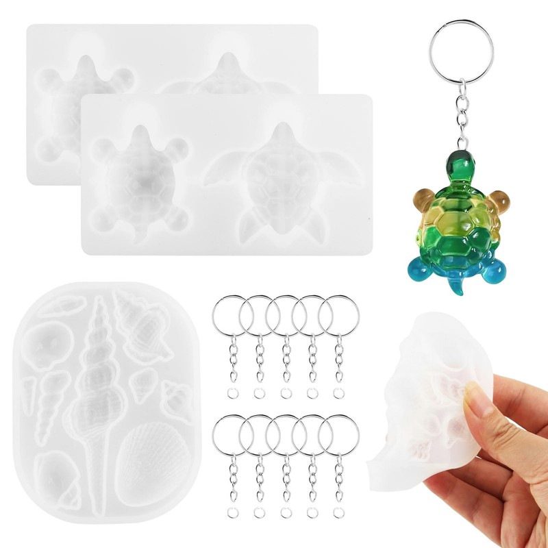 13 Pcs Mini Turtle Resin Molds with Seashell Conch Tool