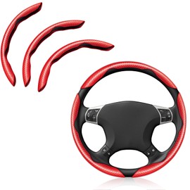 Pincuttee Steering Wheel Cover Carbon Fiber 3PC,Car Steering Wheel Cover Universal,Non Slip Steering Wheel Cover,Steering Wheel Protector,Car Interior Accessories(Matte Red)