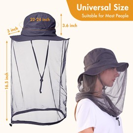 HIKERBRO Mosquito Net Hat, Men & Women Sun Hat with Head Bug Net, Fishing Safari Gardening Hunting Camping Mesh Netting Cap, Grey