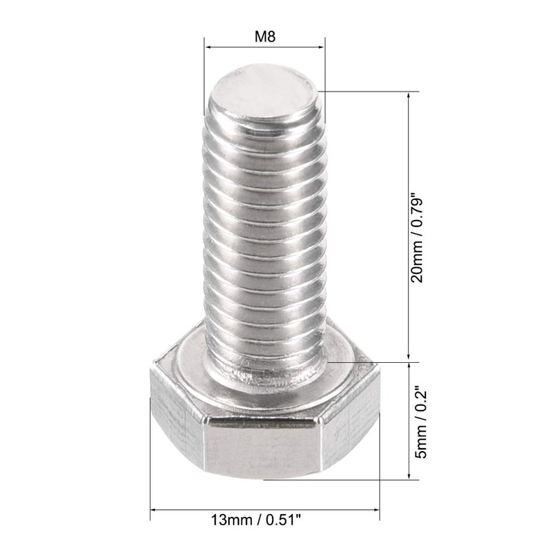 uxcell M8x20mm Hex Bolts 304 Stainless Steel Hexagon Left Hand