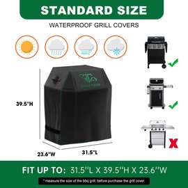 Grill Cover, 32 INCH BBQ Grill Cover for Outdoor Grill, Barbecue Accessories Gas Grill Cover Waterproof, Fade Resistant, UV Resistant, Black