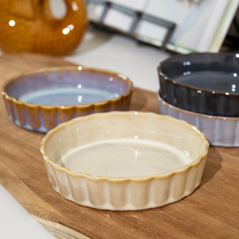 Set Of 4 Reactive Glaze Round Oven Dishes Ceramic Dark