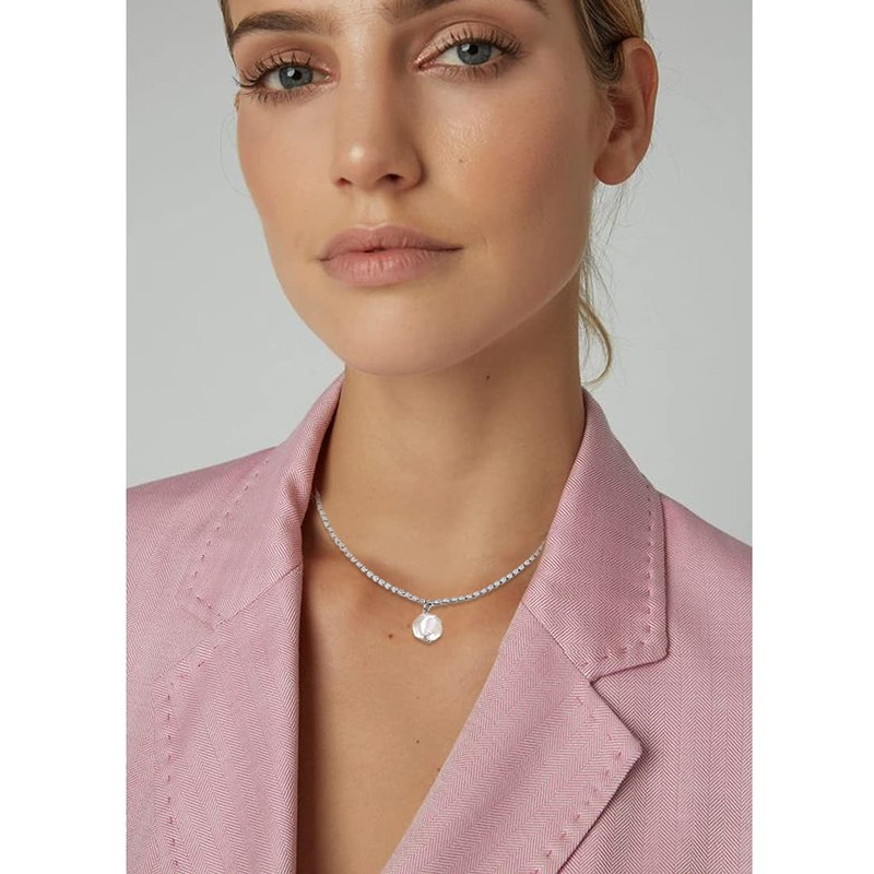 Tennis Necklace with Pearl Pendant Fake Diamond Necklace Square Cubic