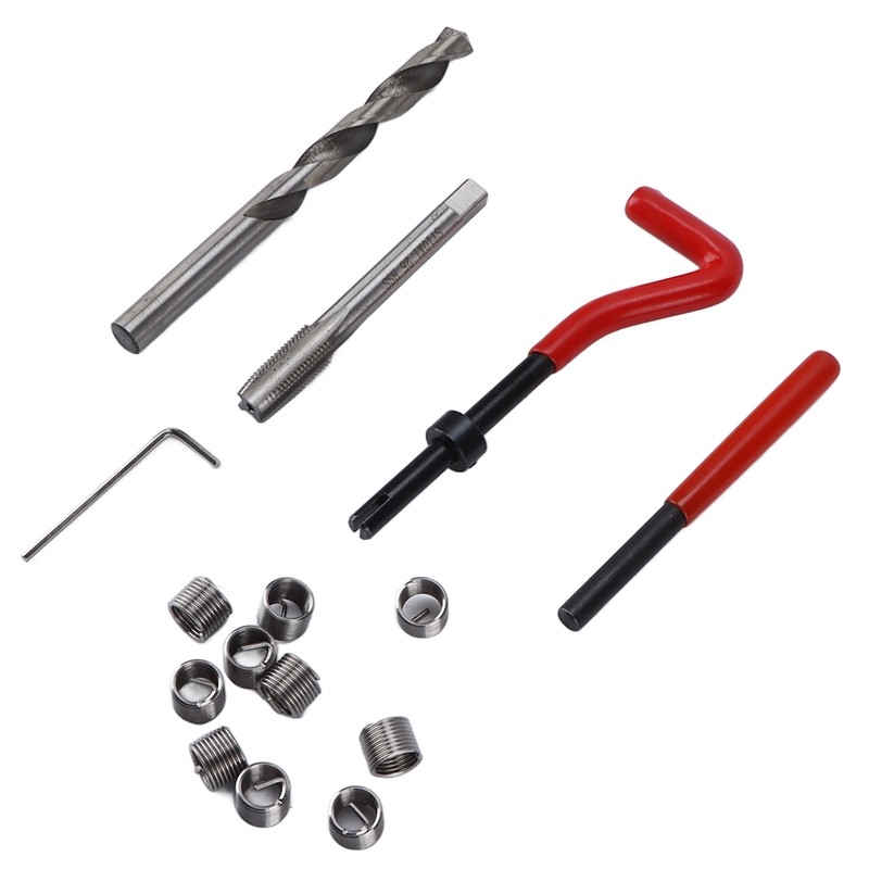 15 Pcs Thread Repair Tool Kit M10x1.25mm Metal Threaded Inserts
