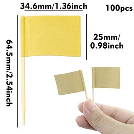 100PCS Blank Toothpick Flags Kraft Paper Food Labels (3.5 * 2.5cm) Fruit Picks for Party Food, Cheese Plate & Cupcake Toppers, Cheese Label, Baby Shower Names, Fruit Salad Cocktail Sticks(Kraft Paper)