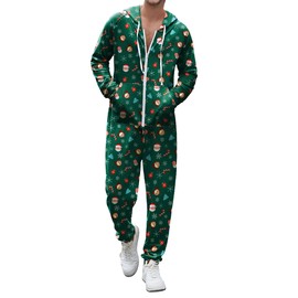Ekouaer Christmas Onesie Adult Hooded Zipper Mens 0nesie Pajamas Soft One Piece Pajamas for Men with Pocket