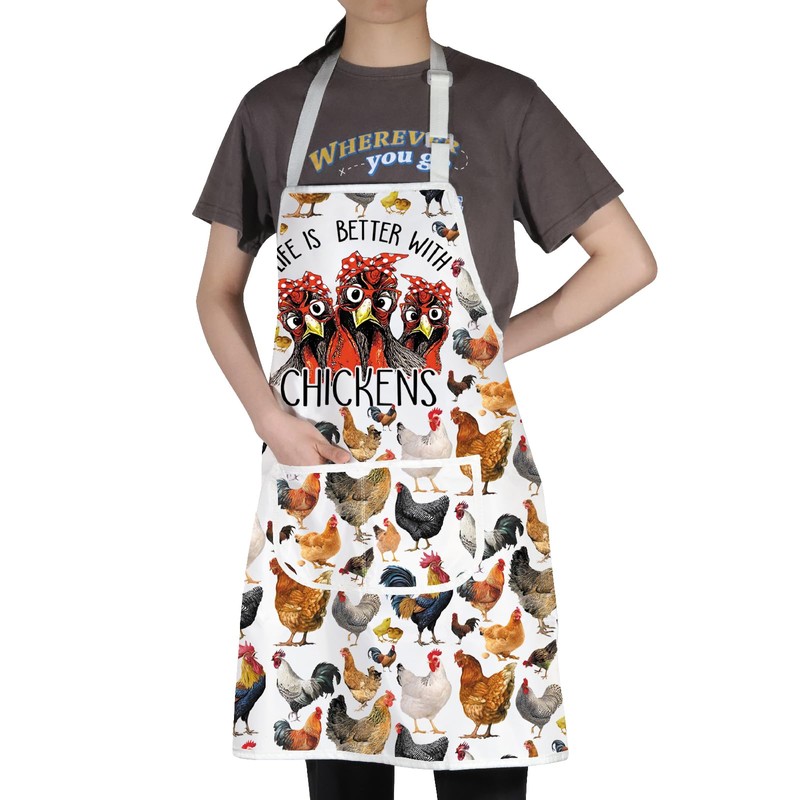 WZMPA Chicken Farm Kitchen Apron With Pockets Chicken Farmer Gift