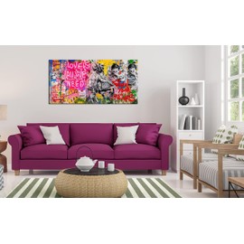 JKWALL77 Banksy Street Wall Art - Graffiti Abstract Canvas Wall-Art for Living Room Ready To Hang Size 40" x 20"