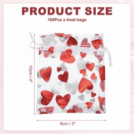 sourcing map 100 Pcs Valentine Treat Bags, 4" x 3" Heart Cello Treat Bags with Twist Ties, for Cookie Candy Wrapping Supplies, White