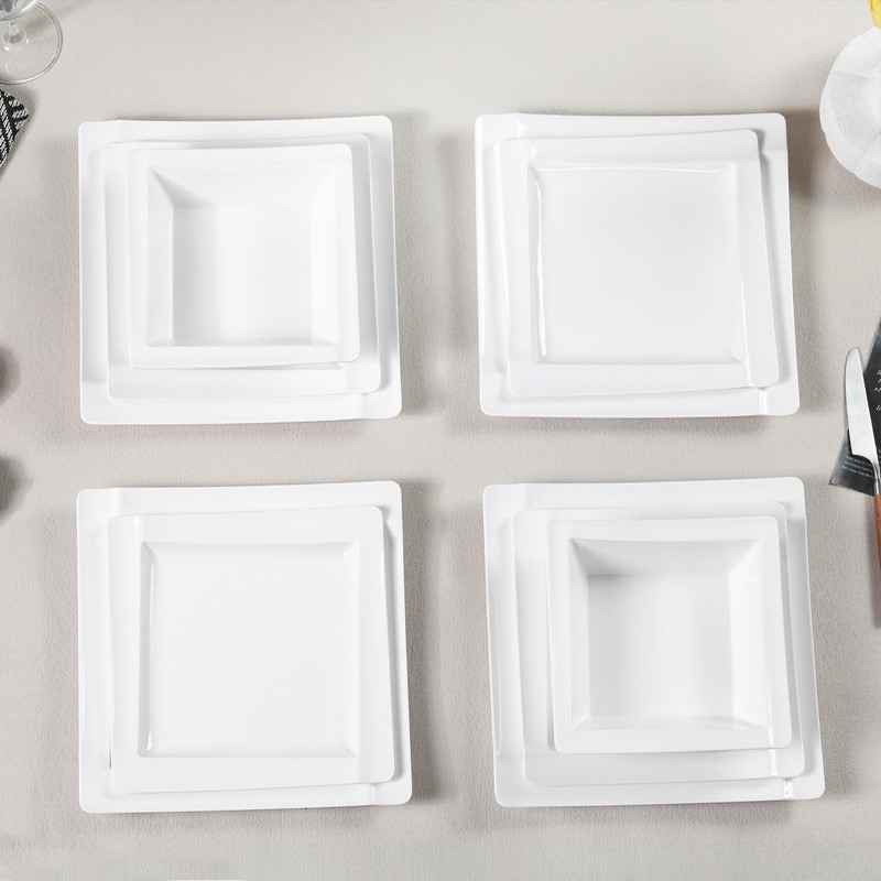 Yummost Square Melamine Dinnerware Sets of 12 Pcs,Square Plates and